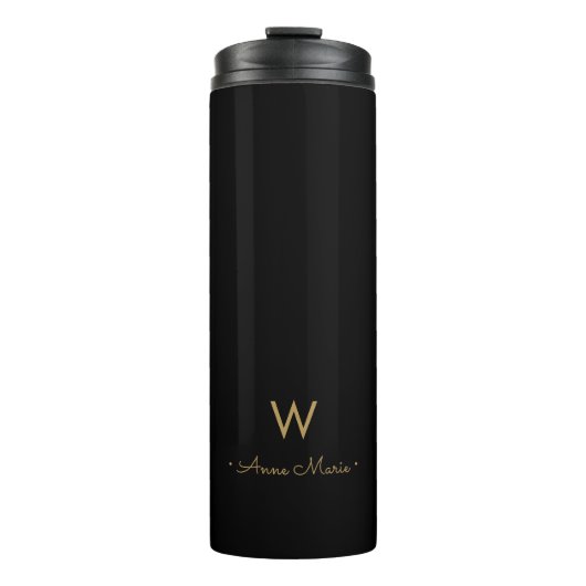 Bouteilles Isothermes Monogramme de script Black Gold moderne (Devant)