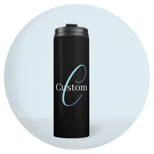 Bouteilles Isothermes Monogramme de script cursif éditable Noir Bleu Bla