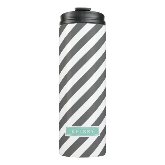 Bouteilles Isothermes Monogramme des rayures de charbon et d'aqua Preppy (Devant)