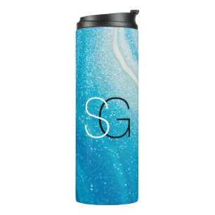 Bouteilles Isothermes Monogramme DIY Blanc & Noir, Agate Bleu & Blanc