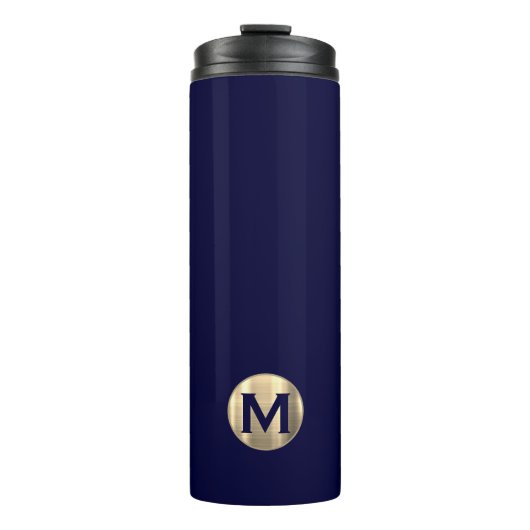Bouteilles Isothermes Monogramme d'or bleu marine moderne (Devant)