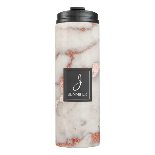 Bouteilles Isothermes Monogramme élégant en marbre rose rose or (Devant)