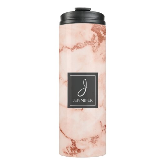 Bouteilles Isothermes Monogramme élégant en marbre rose rose or (Devant)