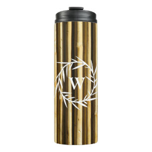 Bouteilles Isothermes Monogramme en bambou rustique Lignes verticales Mo