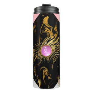 Bouteilles Isothermes Monogramme en pierre de marbre dorée et rose