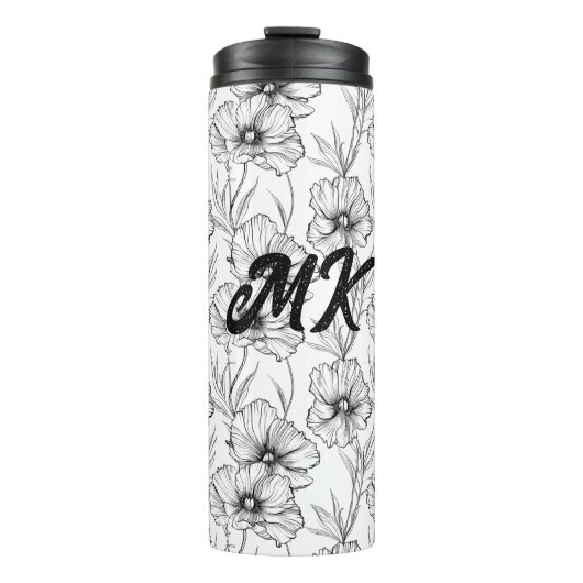 Bouteilles Isothermes Monogramme floral noir et blanc moderne (Devant)