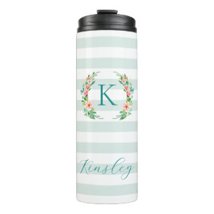 Bouteilles Isothermes Monogramme floral paradis et rayures