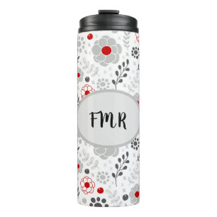 Bouteilles Isothermes Monogramme floral rouge gris moderne