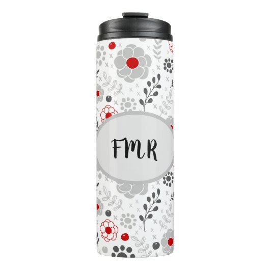 Bouteilles Isothermes Monogramme floral rouge gris moderne (Devant)