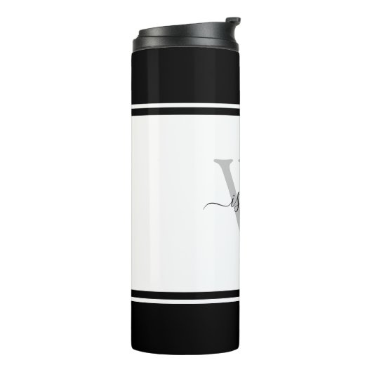 Bouteilles Isothermes Monogramme Girly Moderne Script tendance Noir Blan (Tourné sur la gauche)