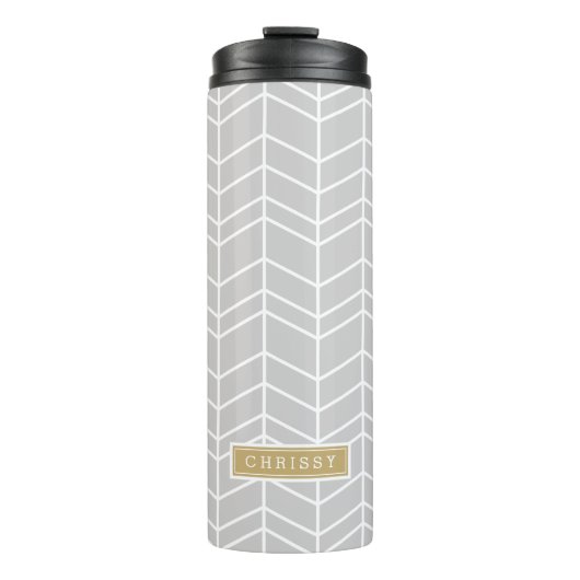 Bouteilles Isothermes Monogramme Gris et Herringbone d'or (Devant)