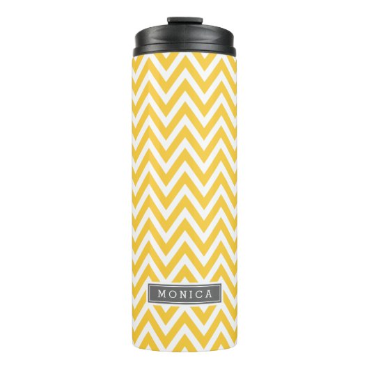 Bouteilles Isothermes Monogramme gris et jaune de Chevron (Devant)