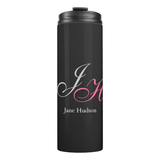 Bouteilles Isothermes Monogramme gris noir Nom Lettres initiales Script (Devant)