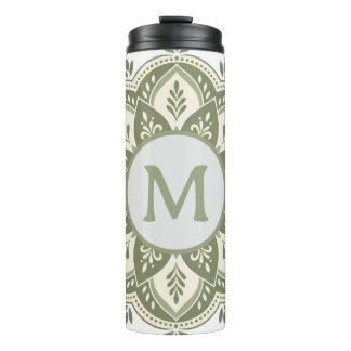Bouteilles Isothermes Monogramme Initial Boho Mandala Vert Sauge