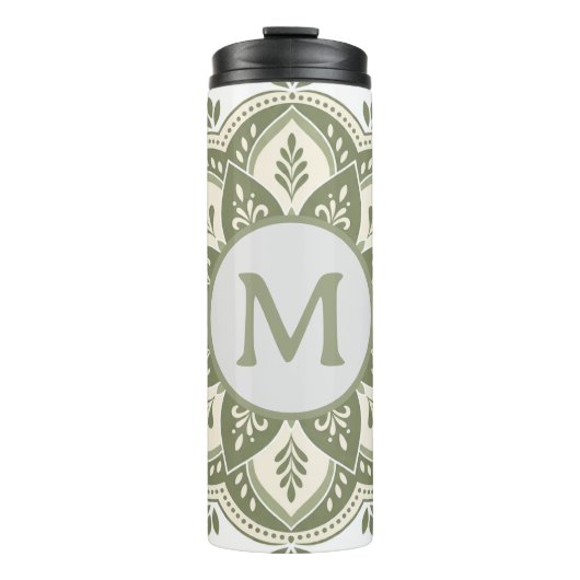 Bouteilles Isothermes Monogramme Initial Boho Mandala Vert Sauge (Devant)