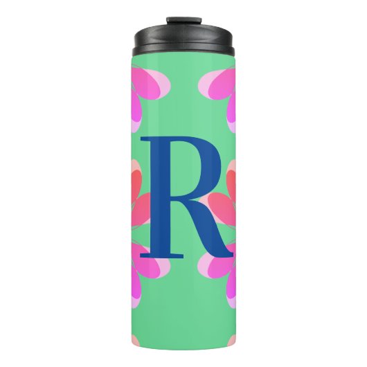 Bouteilles Isothermes Monogramme initial Chaud rose Lime vert rétro Flor (Devant)