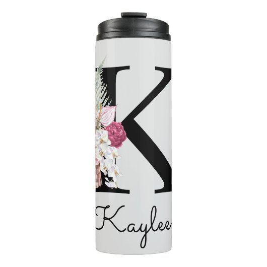 Bouteilles Isothermes Monogramme initial K rose Boho Floral (Devant)