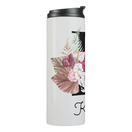 Bouteilles Isothermes Monogramme initial K rose Boho Floral (Tourné sur la gauche)
