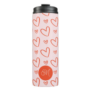 Bouteilles Isothermes Monogramme initial - motif de coeur rose et rouge
