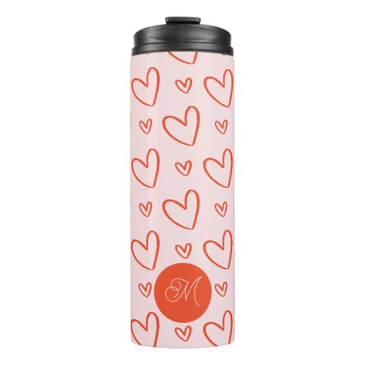 Bouteilles Isothermes Monogramme initial - motif de coeur rose et rouge (Devant)