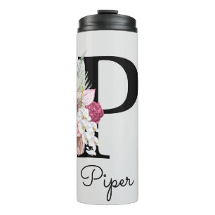 Bouteilles Isothermes Monogramme initial P rose Boho Floral