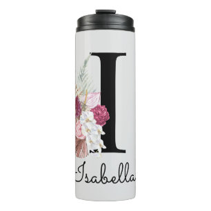 Bouteilles Isothermes Monogramme Initiale I Rose Boho Girly Floral
