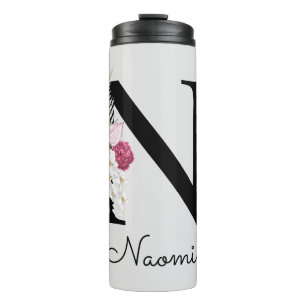 Bouteilles Isothermes Monogramme initiale N Rose Boho Floral