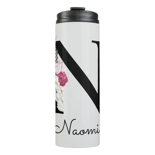 Bouteilles Isothermes Monogramme initiale N Rose Boho Floral (Devant)