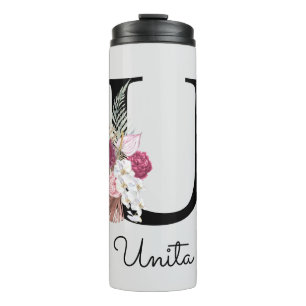 Bouteilles Isothermes Monogramme initiale U florale rose