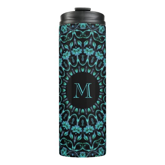 Bouteilles Isothermes Monogramme Mandala Floral Sarcelle (Devant)