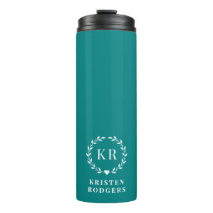 Bouteilles Isothermes Monogramme minimaliste Turquoise Laurel Wreath Cre
