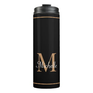 Bouteilles Isothermes Monogramme moderne Black Gold Elegant Script