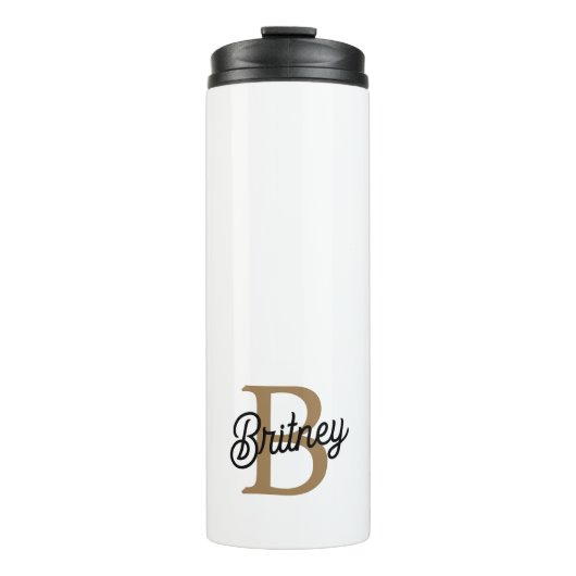 Bouteilles Isothermes Monogramme moderne élégant Nom Black Gold Script (Devant)