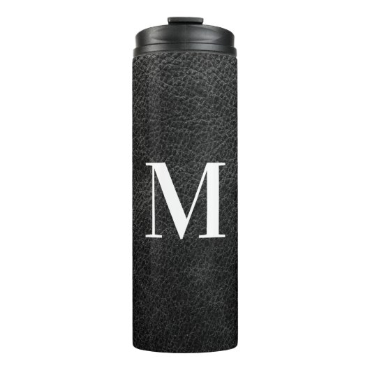 Bouteilles Isothermes Monogramme moderne en cuir noir Faux (Devant)