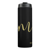 Bouteilles Isothermes Monogramme moderne Script Calligraphie Black Gold  (Devant)