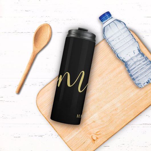 Bouteilles Isothermes Monogramme moderne Script Calligraphie Black Gold