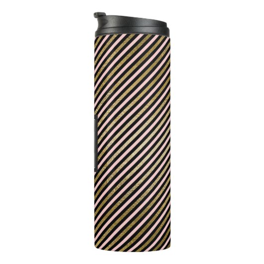 Bouteilles Isothermes Monogramme Motif à rayures rose, noir et or (Tourné sur la droite)