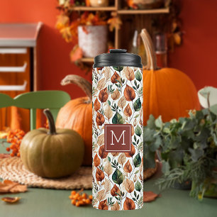 Bouteilles Isothermes Monogramme motif feuilles de terre cuite et sauge