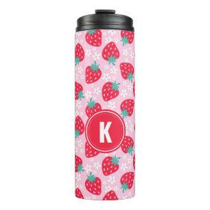 Bouteilles Isothermes Monogramme motif floral fraises rouges roses