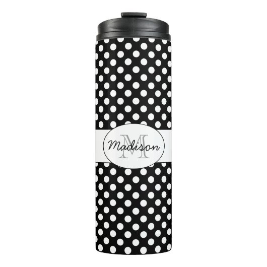 Bouteilles Isothermes Monogramme motif pois noir et blanc tendance (Devant)