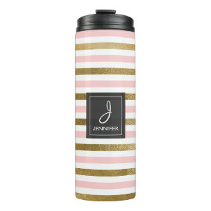 Bouteilles Isothermes Monogramme Motif trié rose, blanc et or