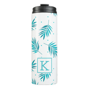 Bouteilles Isothermes Monogramme motif turquoise de palme tropicale feui
