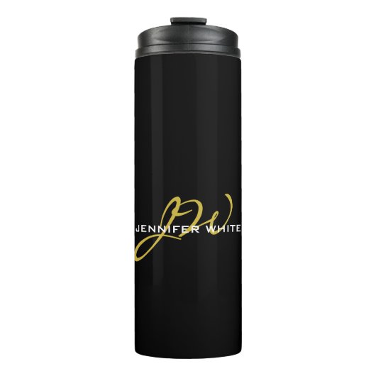 Bouteilles Isothermes Monogramme Noir Or Couleur Plaque Moderne Nom prop (Devant)