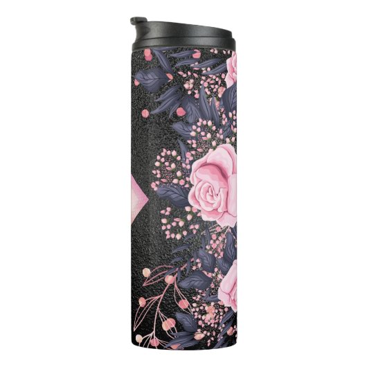 Bouteilles Isothermes Monogramme noir ROSEGOLD rose Parties scintillant  (Tourné sur la droite)