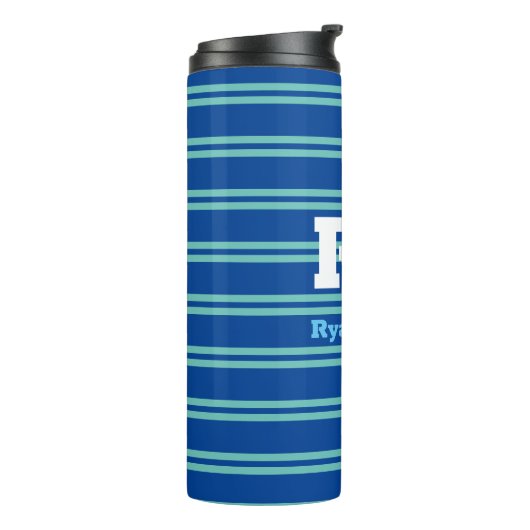 Bouteilles Isothermes Monogramme & nom en gras, Lt Turquoise Lines sur B (Tourné sur la gauche)