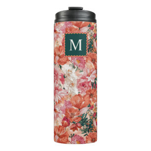 Bouteilles Isothermes Monogramme orange rose floral