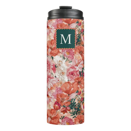 Bouteilles Isothermes Monogramme orange rose floral (Devant)