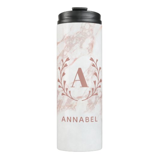 Bouteilles Isothermes Monogramme personnalisé en marbre rose (Devant)