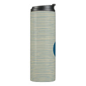 Bouteilles Isothermes Monogramme personnalisé rayé bleu neutre beige (Tourné sur la gauche)