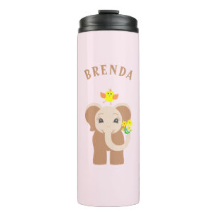 Bouteilles Isothermes Monogramme Pink Baby Elephant Oiseau Jaune Fleur